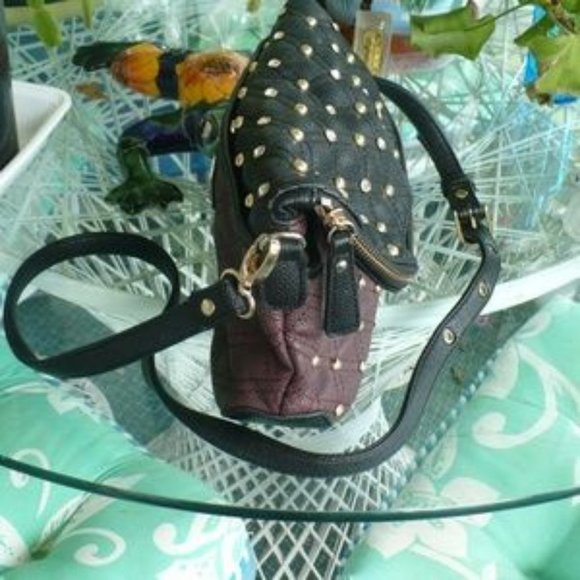 ❤️Vintage Sharif Crossbody Purse Black & Burgundy Rhinestone Studded - Picture 3 of 8